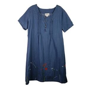 Country Store Dress Modest Short Sleeve Floral Womens Size Medium Denim